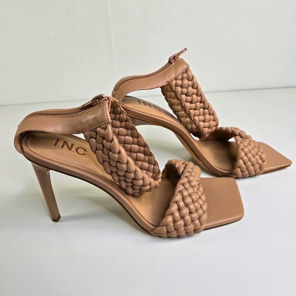 INC Adlie Womens 9.5 Nude Braided Square Toe Stiletto Heels 10012626600